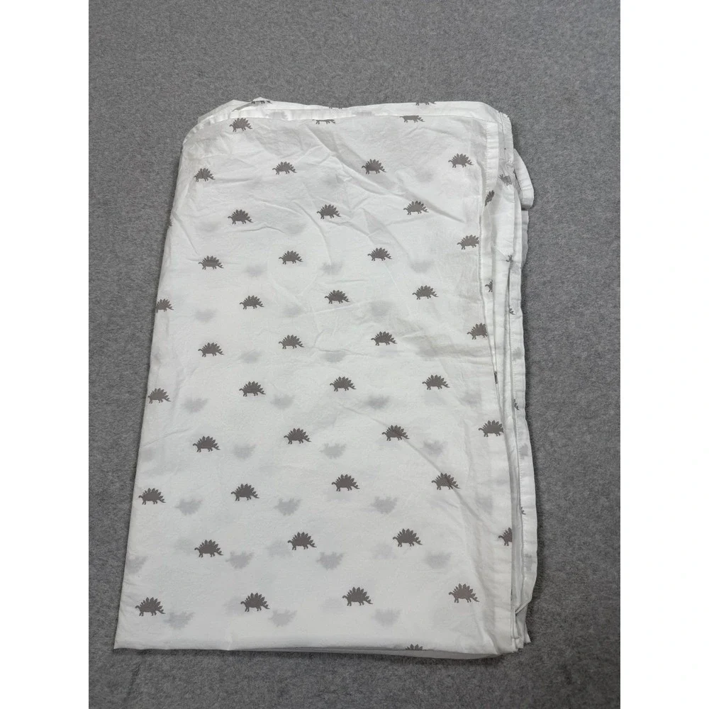 Pottery Barn Kids Twin Flat Sheet Organic Cotton Grey Stegosaurus Dinosaur White